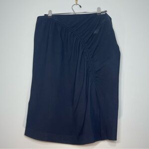 HUGO BOSS Women's Skirt Navy Blue Textured Gathered Arch Front Stretch Size 12